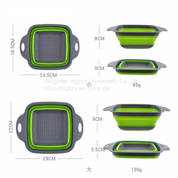 Square  Space Save Silicone Collapsible Colander Basket and Foldable Drain Strainer for Kitchen photo-4