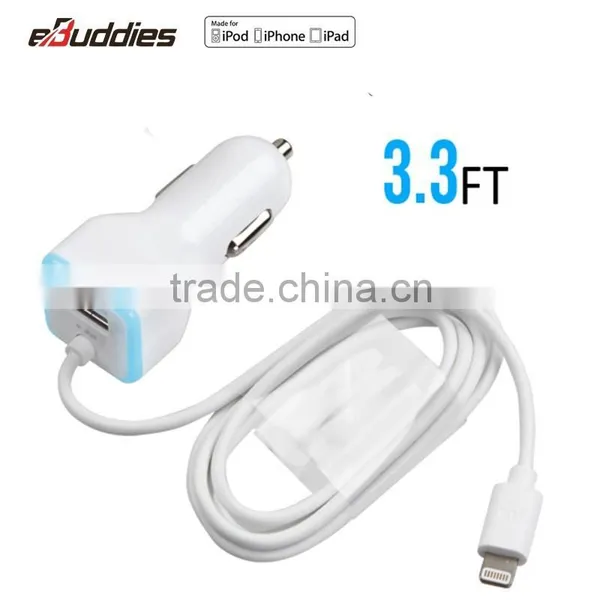Shenzhen MFi Accessory Factory Outlet MFi Car Charger for IPhone 6 6s 5 SE With Built-in 8pin Cable photo-4