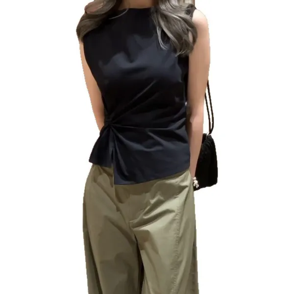 Shanxi Style Women's Short Sleeve Backless V-Neck Pullover Blouse for Spring