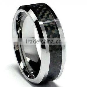 Popular Tungsten Wedding Ring Black Carbon Fiber Comfort Fit