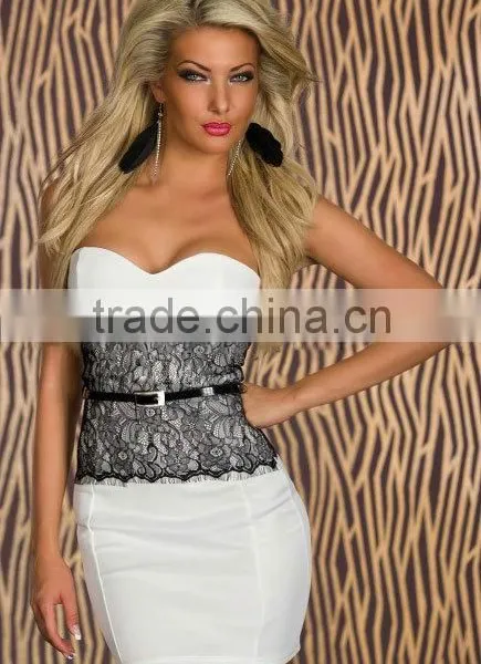 2016 Summer Womens Off Shoulder Patchwork Strapless Bodycon Nightclub Party Dress With Lace photo-6