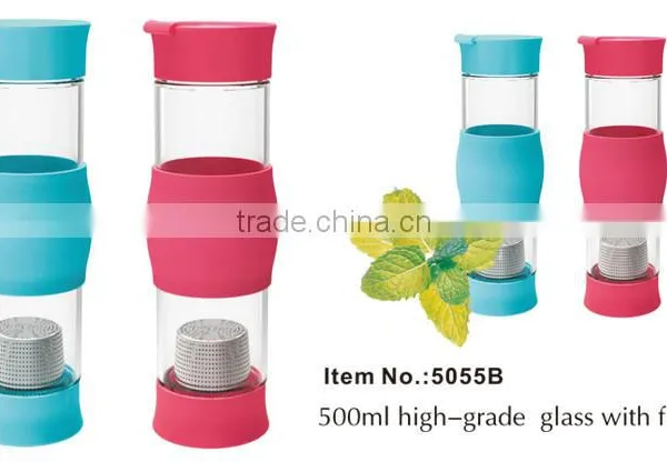 Double Wall Durable Colored Oem Glass Water Bottle Infuser photo-2