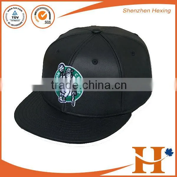 PU Leather Promotional Baseball Cap Adjustable Strap 6 Panel Flat Brim Hat and Cap With Patch Label Promotion photo-3