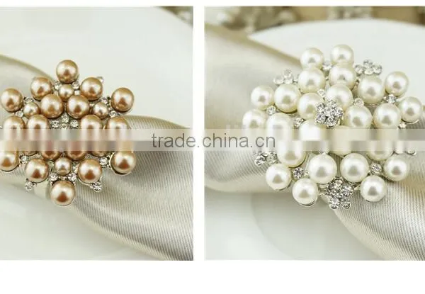 New Diamond Pearl Napkin Ring Serviette Holder Wedding Banquet Dinner Decor Favor photo-5