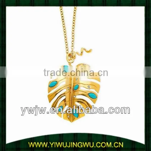 Turquoise Stone Leaf Charm Toggle Necklace,14k Gold-Plated Jewelry Sets(JW-G5025)