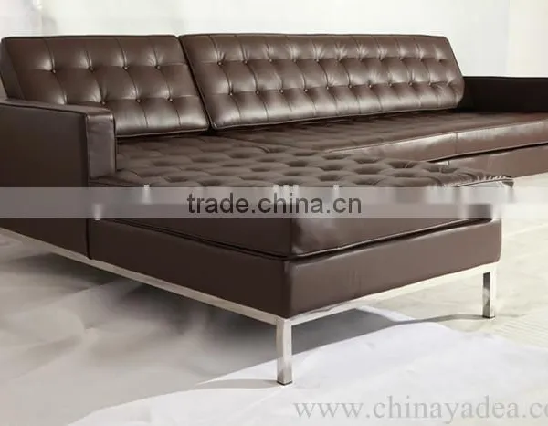 Living Room Furniture Florence Knoll Brown Leather Corner Sofa photo-3