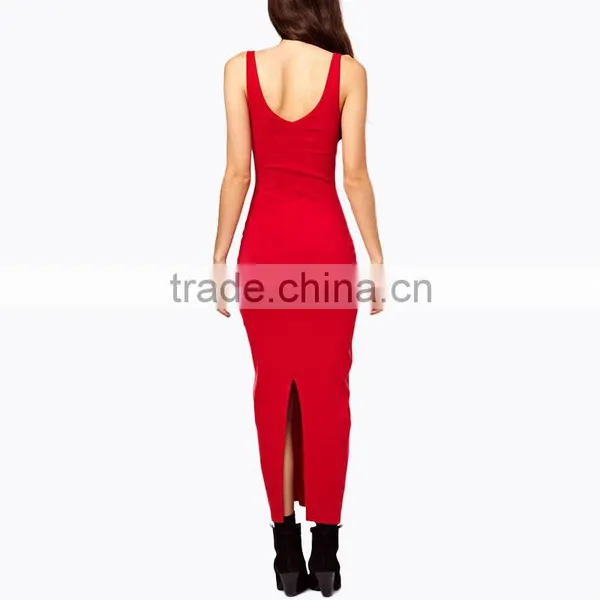 Plain Red Slim Fit Tank Dress Women Long Evening Dress photo-3
