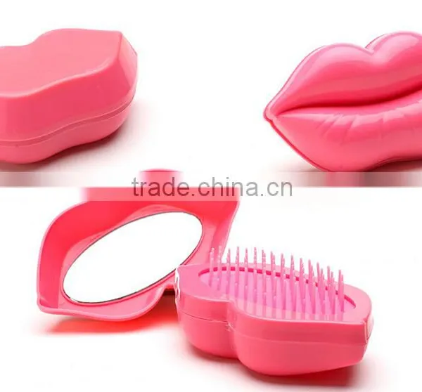 New Style Professional Lip Shape Customized Head Massage Styling Care Easy Carry Hair Comb With Mirrow photo-4