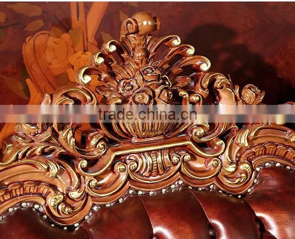 Luxurious Classic Solid Wood Hand Carved Leather Sofa, Hotel Lobby Leather Sofa Set(MOQ=1 SET) photo-4