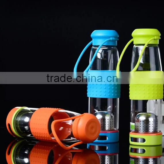 Haonai Promotional Borosilicate Sports Filter Water Glass Bottle With Silicon Sleeves photo-3