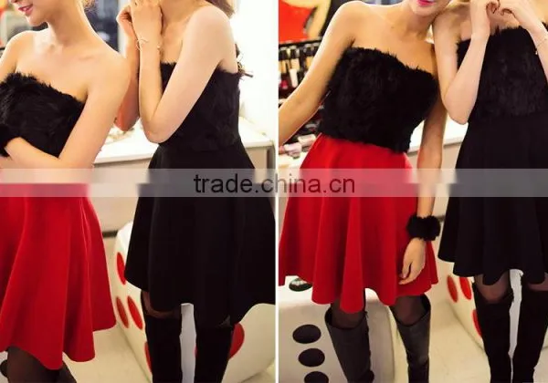 2017 Merry Christmas Sexy One Piece Girls Party Dresses Faux Fur Bust Christmas Costume HSD5490 photo-3