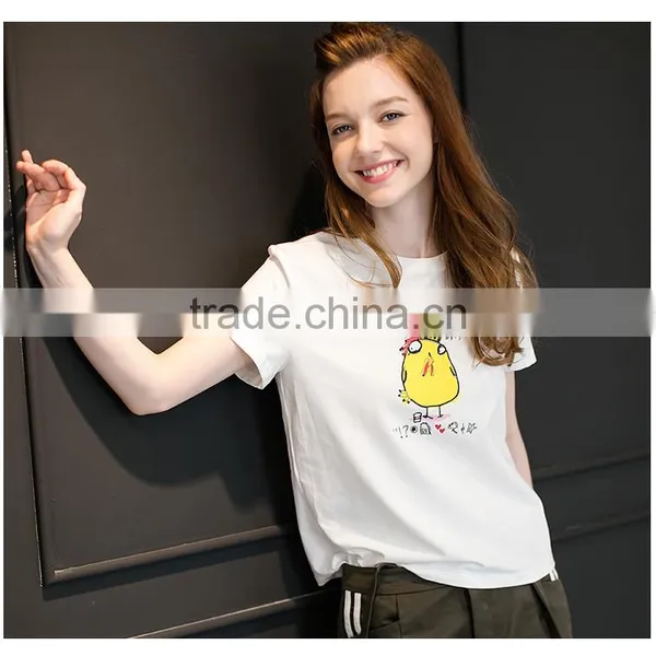 Custom Cotton Printing T Shirts Cartoon White O-neck T Shirt Women photo-2