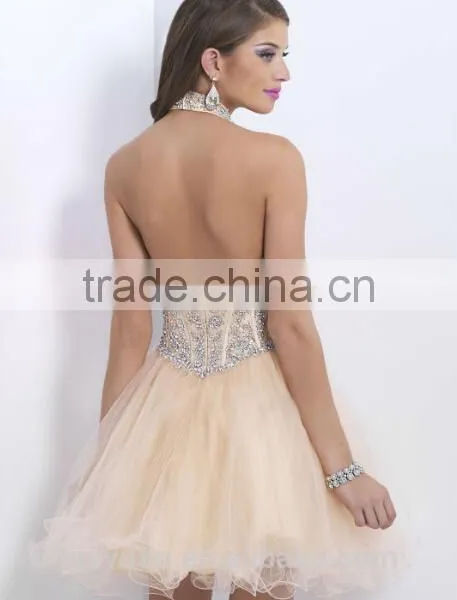 Backless Chiffon Beaded Bling Knee Length Sparkly Cocktail Dresses photo-2