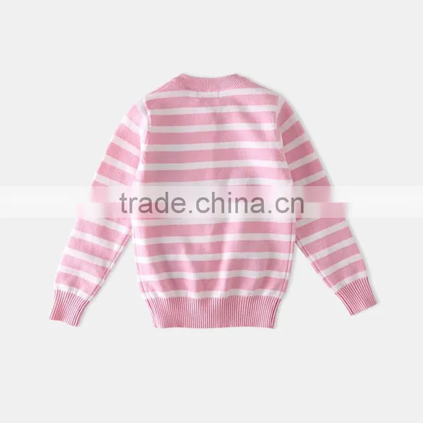 S60600B Girl Stripe Sweaters Cartoon Patch Girls Cardigan Cotton Outerwear photo-3