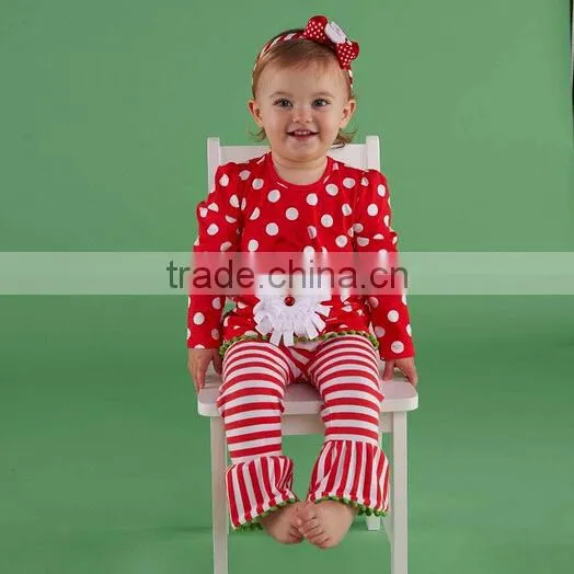 Wholesale Ruffle Long Sleeve Dot Red Children Christmas Clothing Set photo-2