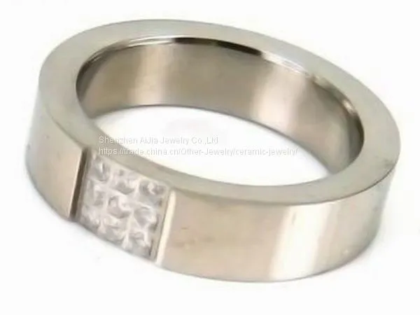 8mm Stainless Steel Diamond Ring / White Crystal Wedding Band Ring photo-4