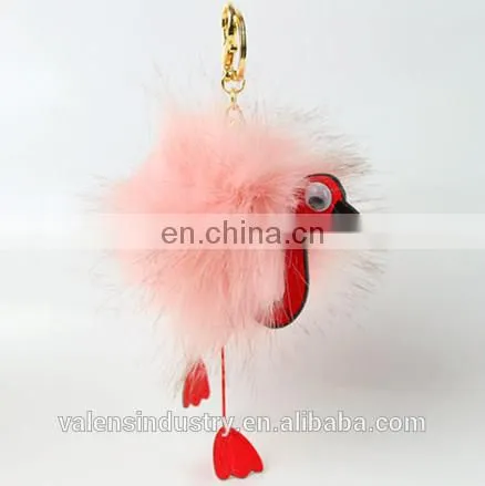Cute Fluffy Faux Fur 24 Hour Pom Pom Bird Shape Keychain for Girls' Gift Hand Bag Accessories Car Pendant photo-2