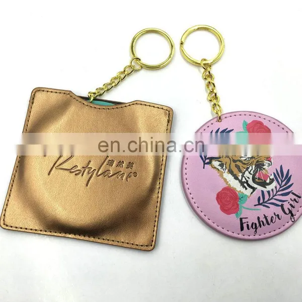 High Quality Metal Keychain With Round PU Pocket Mirror photo-2