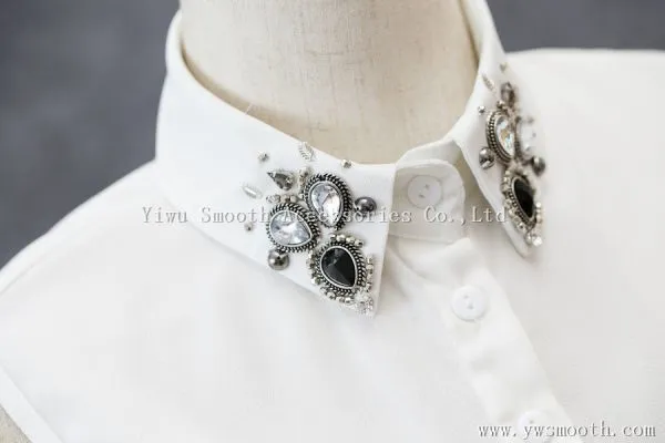 Detachable Black White Women Shirts Fake Collar With Crystal Rhinestone photo-4