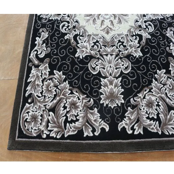 Black And White Rug Floral Motif Hand Tufted Carpet Rug Living Room photo-5