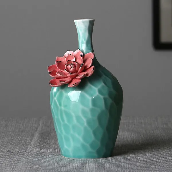 Creative Unique European Style Green Red Ceramic Flower Vase Decor Art For Showroom Study Hotel photo-5
