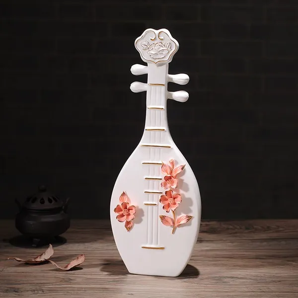 Creative Chinese Classical Cheongsam Lute Yellow White Ceramic Vase For Coffee Shop Decor photo-3