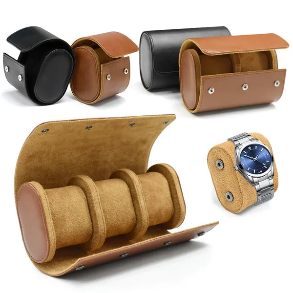 Wholesale 1 2 3 Slot Wristwatch Travel case Caja Para Reloj Custom Portable Luxury Leather Watch Roll Holder Boxes Cases for Men