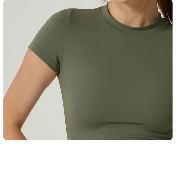 Wholesale Yoga Short Sleeved Round Neck Slim Fit Quick Drying Breathable Yoga Suit Top, Shaping Elastic Sports Top photo-4