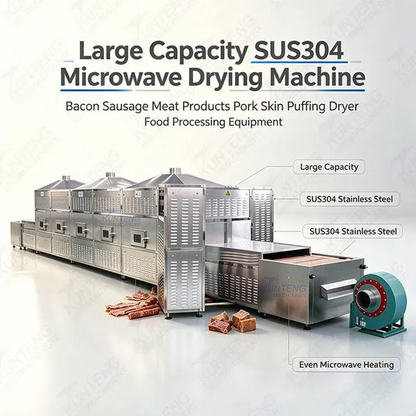 Large SUS304 Microwave Drying Machine for Bacon Sausage Meat Products Pork Skin Puffing Dryer Food Processing Equipment EPC