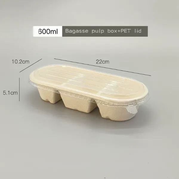 Office Lunch Meal Tray, Molded Fiber Sugarcane Pulp, Microwavable, Freezer Safe, With PET Lid Option