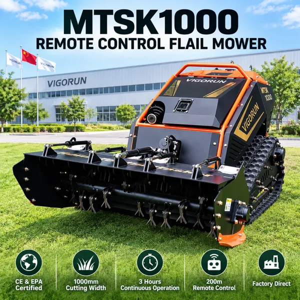 Vigorun MTSK1000 Дистанционный фрезерный мульчер, ширина скашивания 1000 мм и двигатель Loncin мощностью 18 кВт, тяжелый газонокосилка для расчистки лесных кустарников