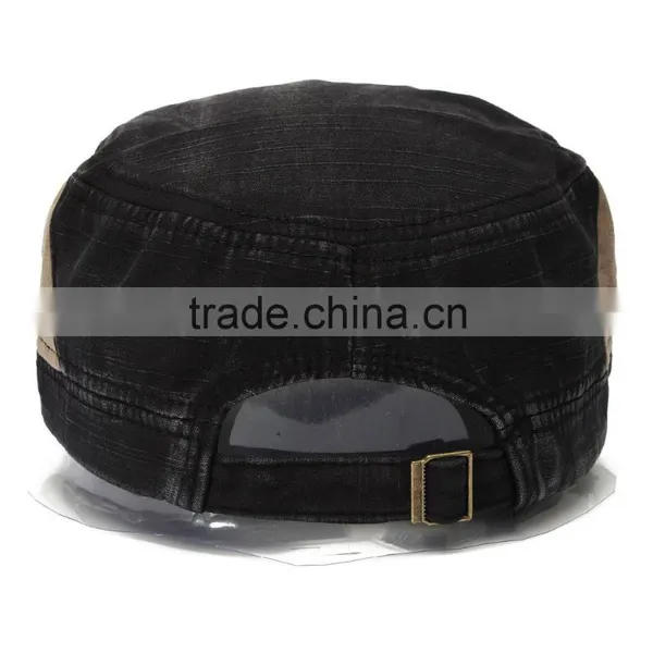 Top Quality Low Price Wholesale Adjustable Back Closure Vintage Washed Cotton India Flat Top Manufactures Caps Military Cap photo-3
