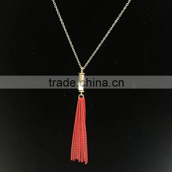 Minimal Art Womens Red Metal Tassel Necklace 18k Gold Necklace Designs 2016 photo-2