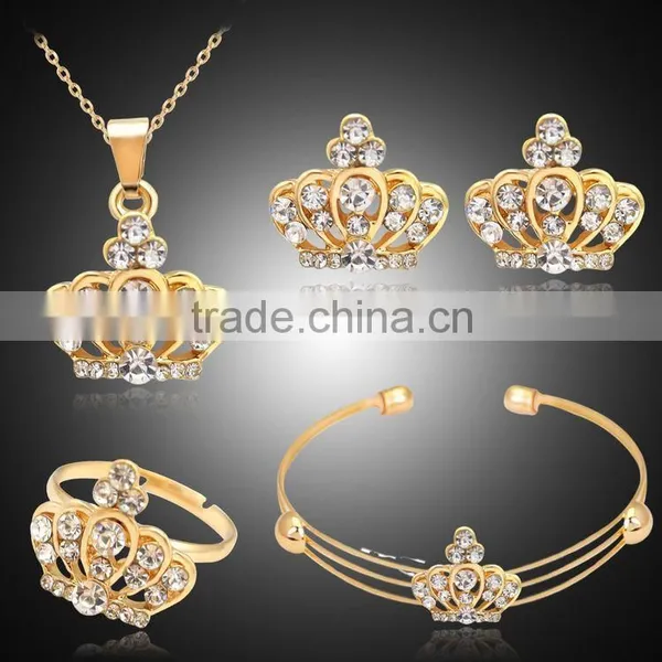 Chic Style 18K Gold Plated Crown Earrings Necklace Ring Bangle Jewelry Set photo-4