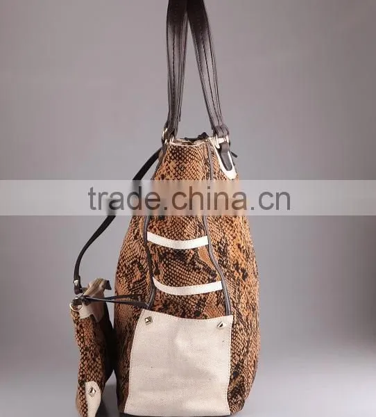 2537- Jangle Style Snake Texture Cloth Material Match PU Shopper Hobo Bag photo-4