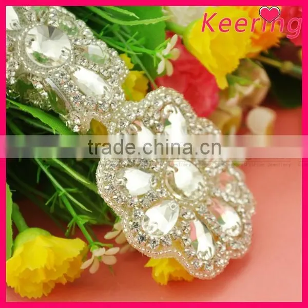 Hot Sale Bridal Flower Rhinestone Appliques for Belt WRA-674 photo-2