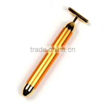 24K Gold T-shaped Vibration Beauty Massager Stick Gold Bar
