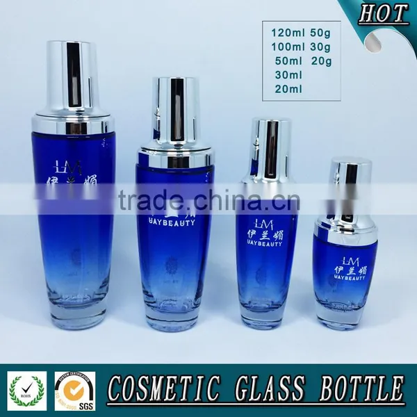 Bule Colored Glass Cosmetic Bottles and Jars photo-2