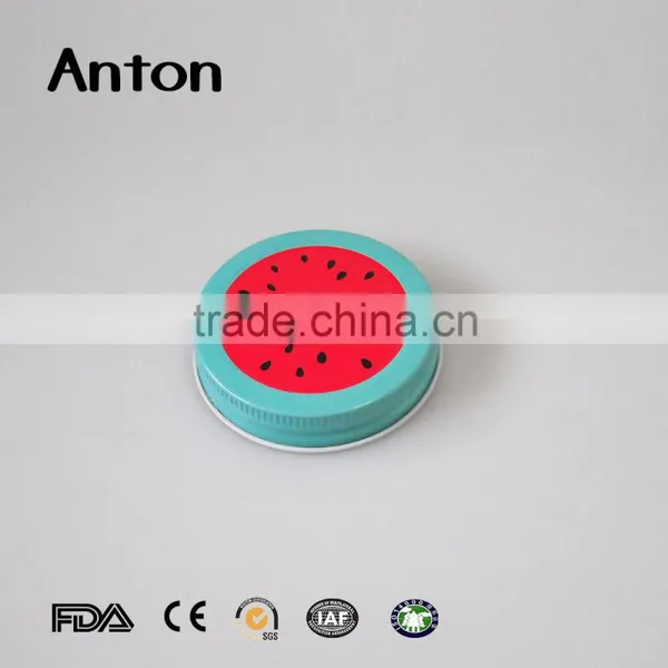 Watermelon Shaped Custom Mason Canning Jar Lids With Straw photo-3