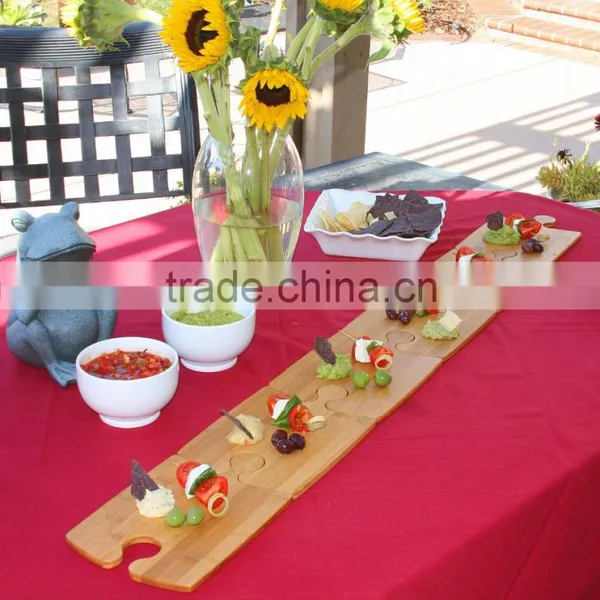 Bamboo Puzzle Party Platter Set of 2 Bamboo Safeway Fruit Platter Serving Platter With Wine Glass Holder photo-2