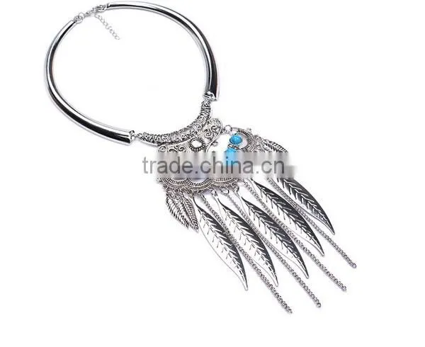 Hot Gypsy Ethnic Tribal Turkish Boho Leaves Tassels Exaggerate Necklace photo-6