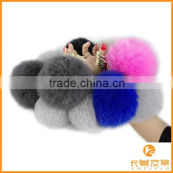 Fashion design factory wholesale fox fur pompoms keychain lovely keychain with fur pompoms KZ151001                        
                                                Quality Choice