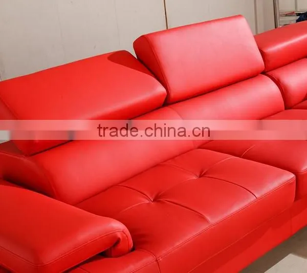 Leisure Red Leather Sofa Set With Movable Headrest photo-3