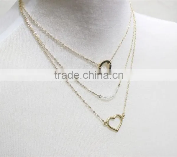 Gold Chain Layered Set Necklace W/Clear Crystal & Circle Heart Metal Necklace 2016 Fashion Style Wholesale photo-2