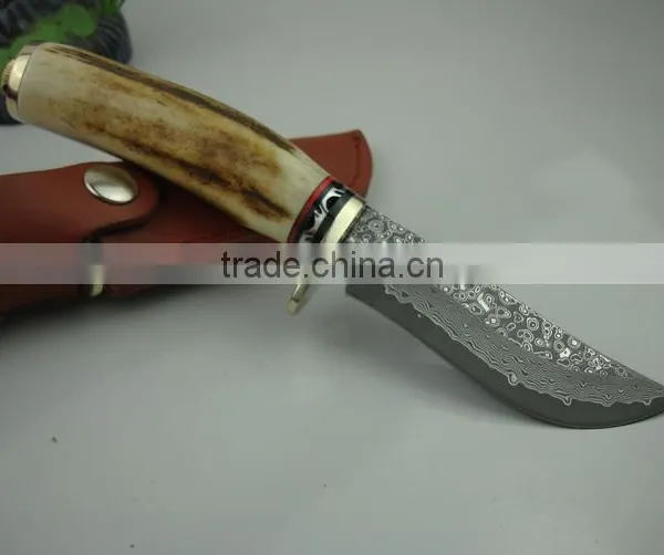 OEM Damascus Blade Hunting Knife With Antlers Handle photo-3