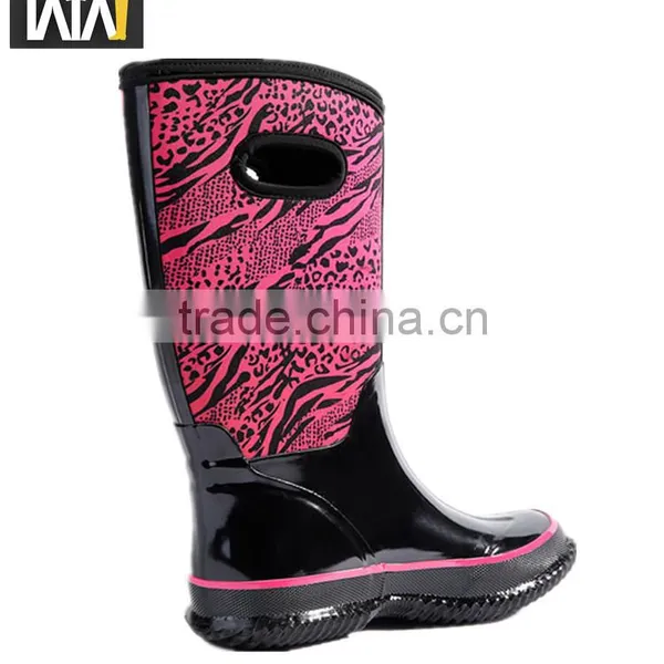 Warm Leopard Print Neoprene Cheap Rain Boots With Hole photo-3