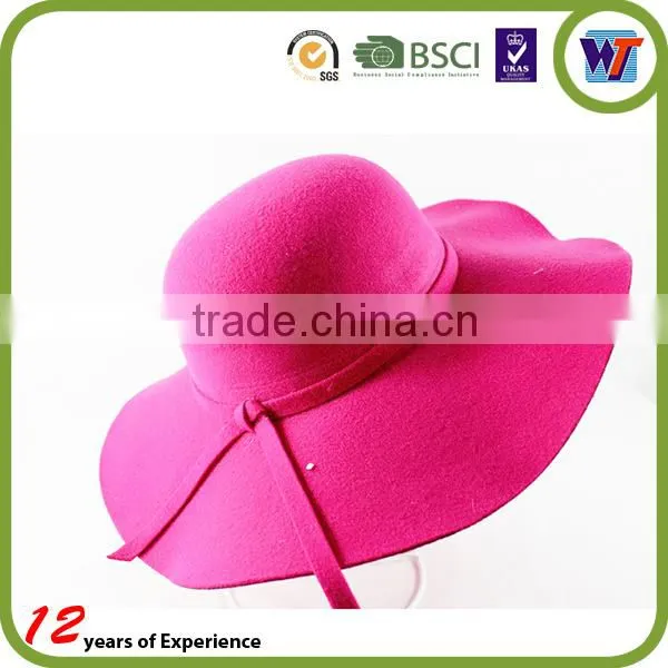 High Quality Pure Colour Design Wool Cap Felt Sombrero Hats With Silk Ribbon photo-4