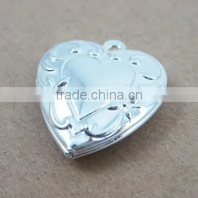 19mm Flower Engraved Vintage Brass Silver Heart Photo Locket Charm 1132007 photo-2