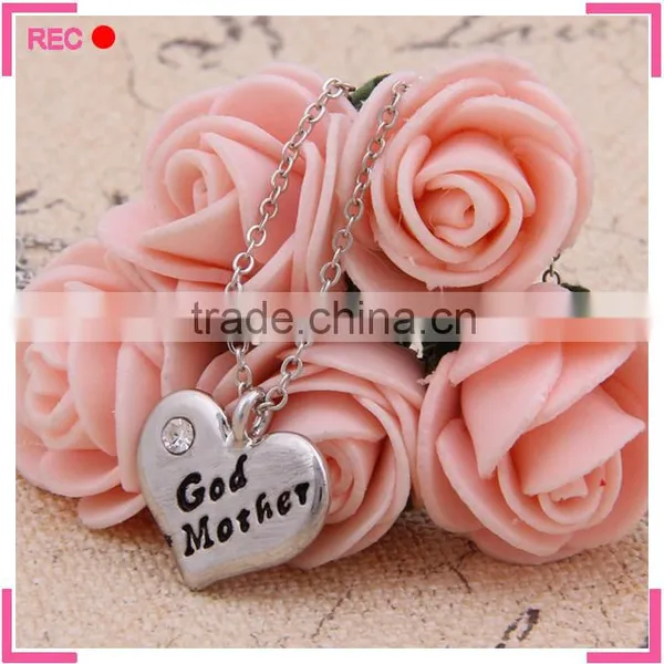 Stainless Steel Chain Necklace With Heart Pendant, God Mother Letters Necklace Wholesale photo-3