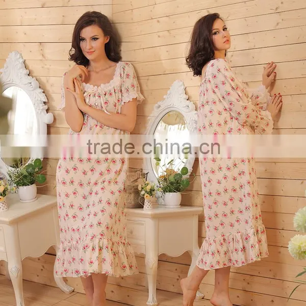 2016 New Women Pastoral Floral Cotton Nightdress Long Sleeve Lace Princess Cotton Nightgowns Female 100% Cotton Pyjamas Homewear photo-3
